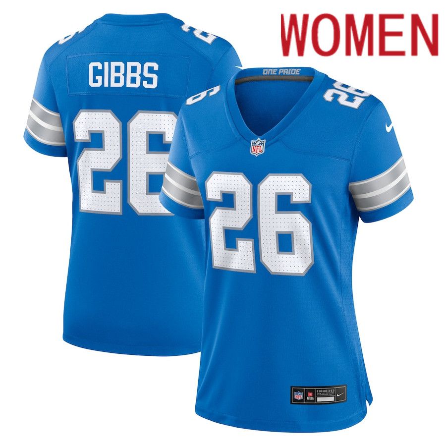 Women Detroit Lions #26 Jahmyr Gibbs Nike Blue Game NFL Jersey->->Women Jersey